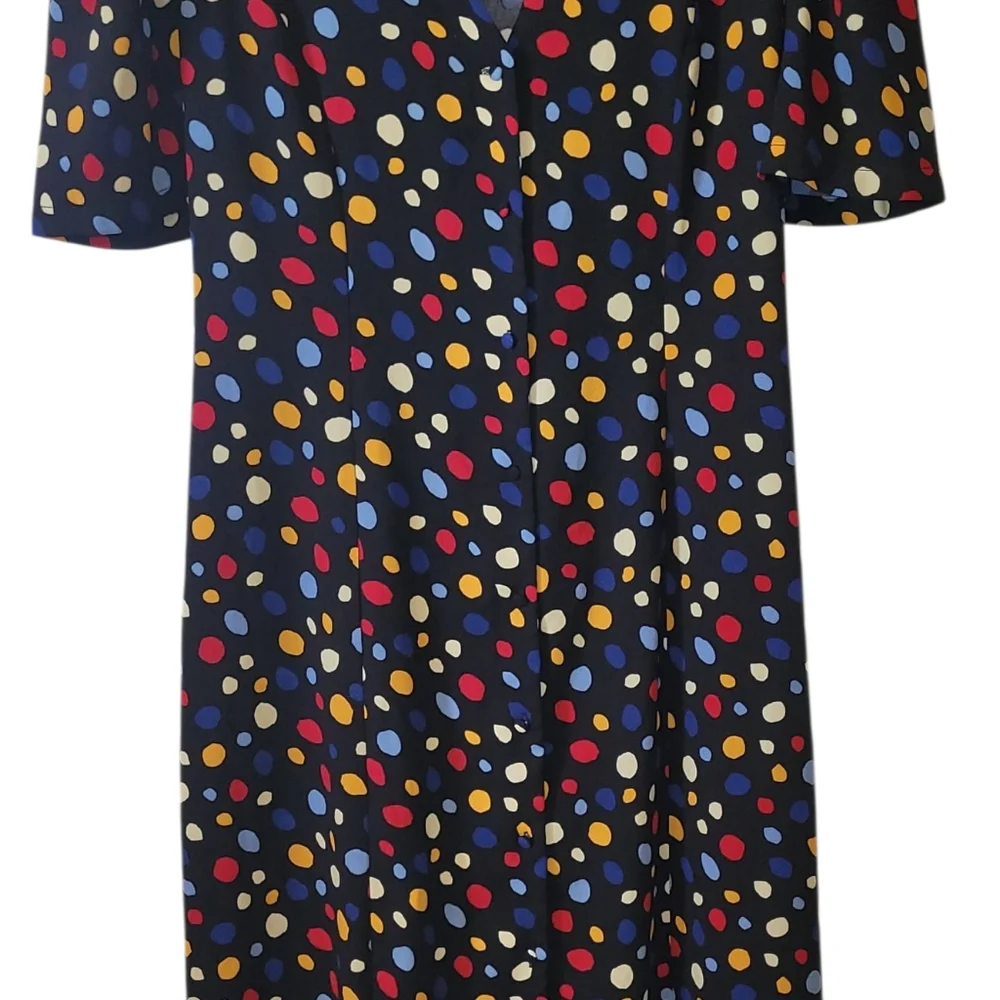 Rihoas Polka Dot Midi Dress Slim Tie Back XL Button Front Fit Flare Black S/S - Picture 3 of 11